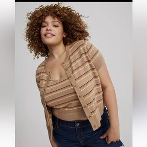 Torrid Short Sleeve Striped Sweater Cardigan 100% Cotton NWT